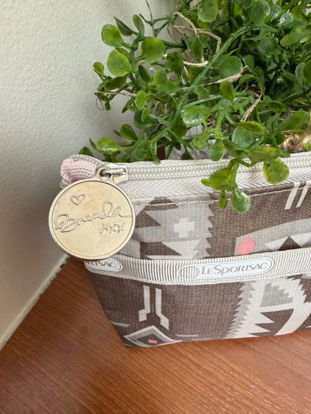 LeSportsac Gray Southwestern Print Wristlet with Pink Accents